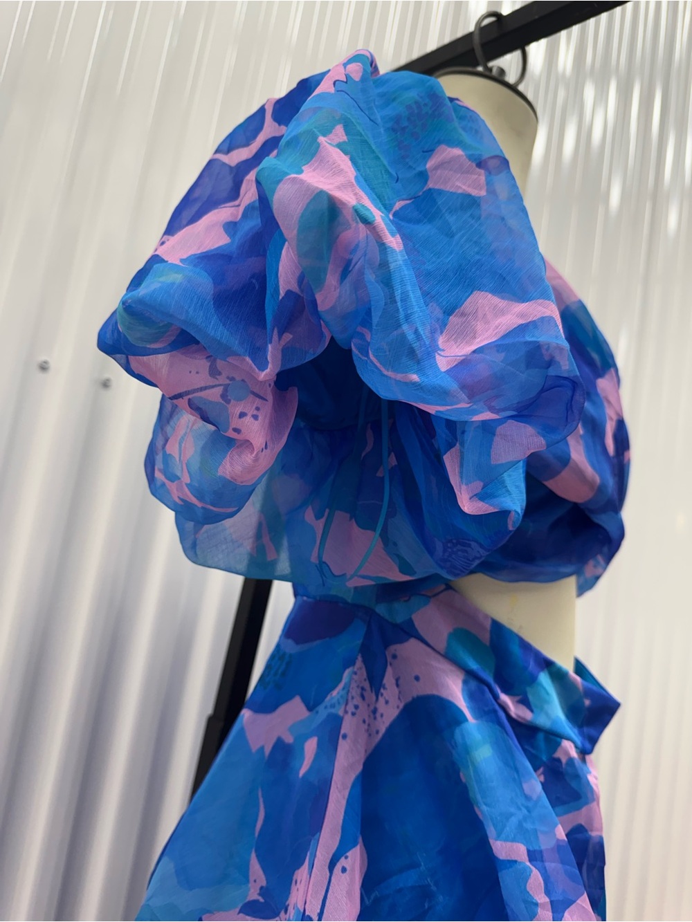 NWT Hello Molly Blue & Pink Organza Cutout Tiered Midi Dress | US 8 - Picture 8 of 16